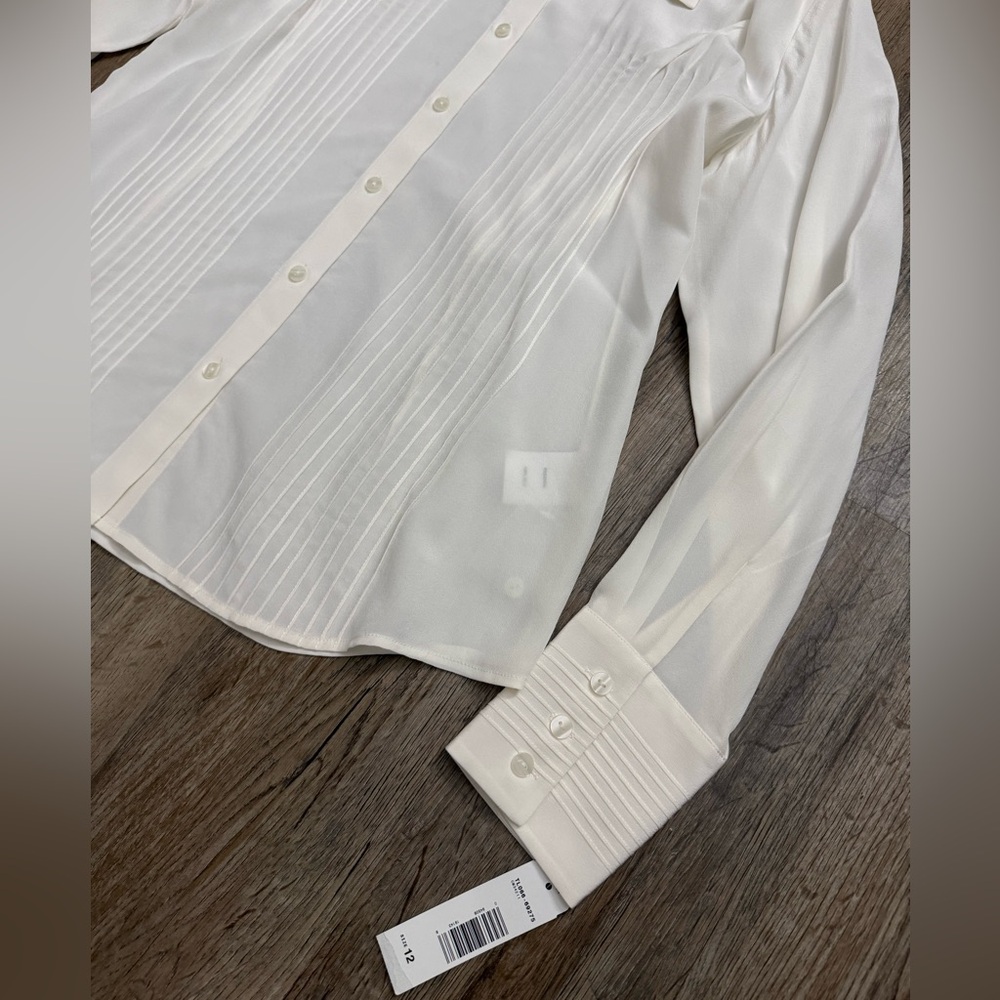 Pendleton • 100% Silk Pintuck Ivory Button Front … - image 3